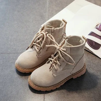 

2019 Autumn Fashion Boot Suede Leather Toddler Winter Boots Patchworked Canvas Boys Black Ankle Boots Zip Girls Khaki Boots Cute