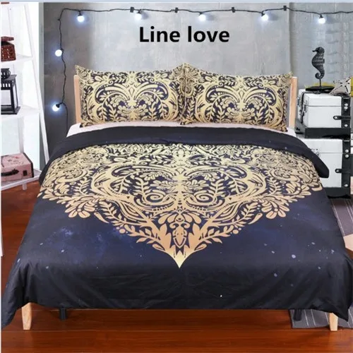 indian sun n moon mysterious golden bedding set king queen double full single size bed linen set 