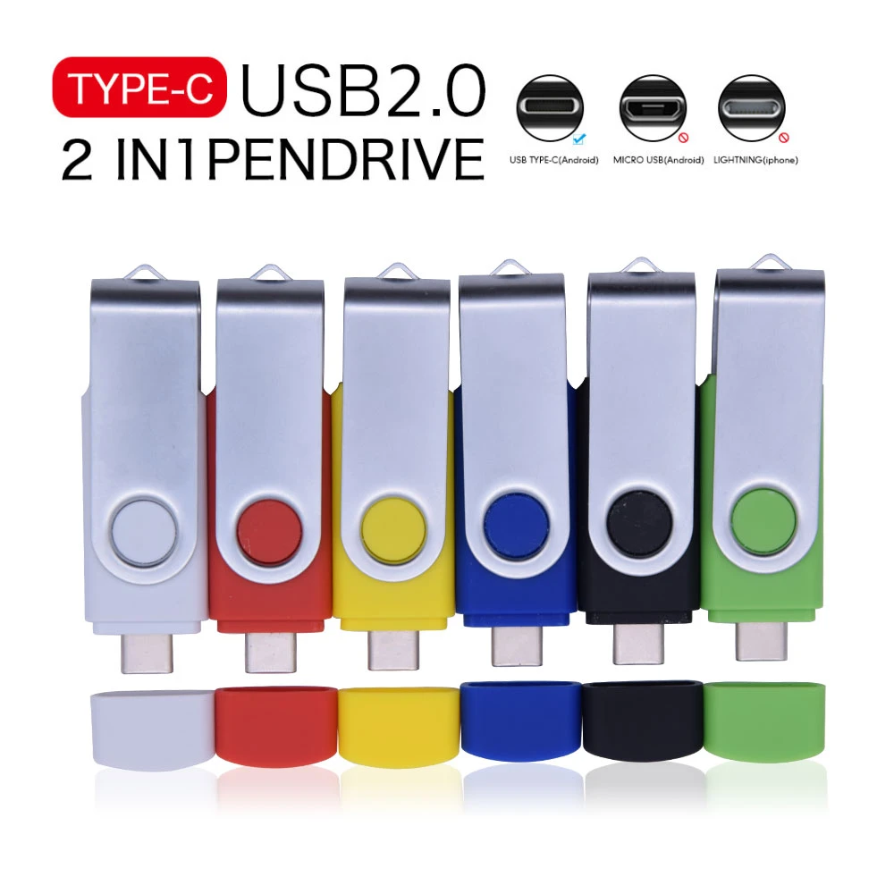 2IN 1 Type-C USB 2.0 Flash Drives Pendrive usb key USB Flash Drive 64GB 32GB 16GB 128GB Pen Driver Cle USB(10pcs free logo) usb for sale