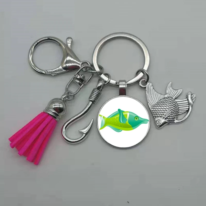Новинка модный рыболовный стеклянный выпуклый Круглый Брелок с кисточкой крючок