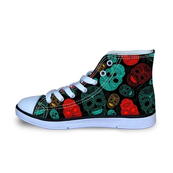 

Aulaygo Cool Punk Skull Printed Children's Canvas Shoes High-top Boy Breathable Kids Casual Comfortable Sneakers Flat Buty Tenis