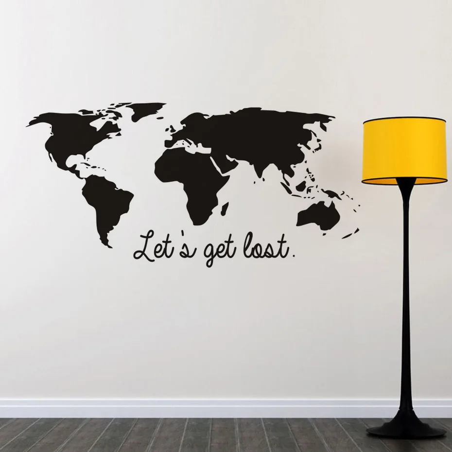 Art Vinyls World Map Wall Stickers Let's get lost Travel Quote Decals For Children Kids Room Living Room Home decor Mural Gift (5)