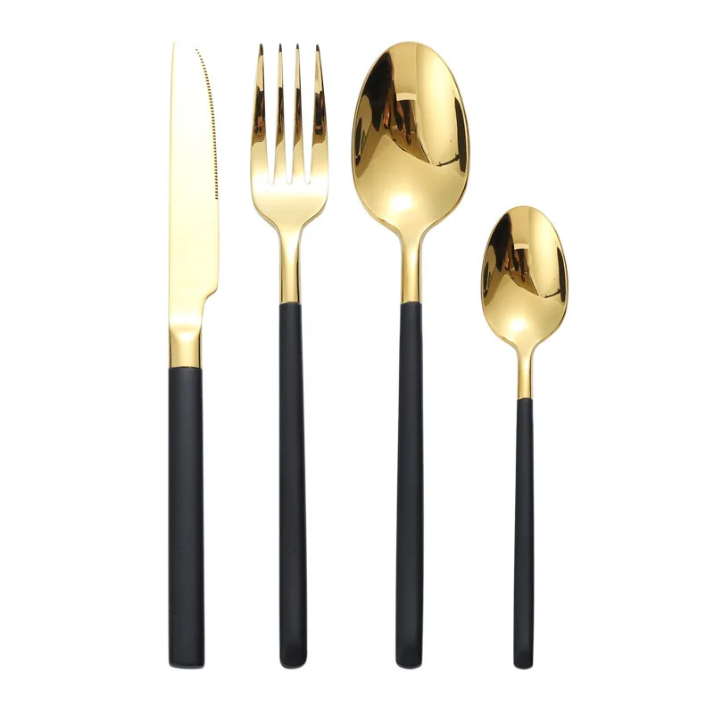 Black Steel Cutlery Set Tableware Gold Forks Knives Spoon Service Restaurant Stainless Steel Kitchen Cutlery Travel Dropshipping