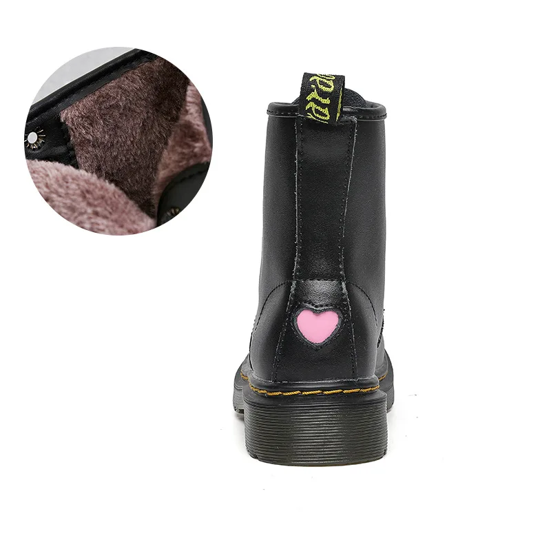 Winter Genuine Leather Women's Boots Love Black Casual Ankle Boots Girls Fashion Boots Zipper Motorcycle Boots Dance Shoes - Цвет: black