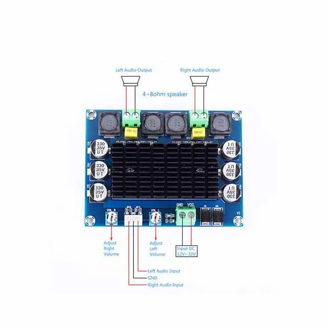 

A23-- DC 12V 24V TDA7498 Voice Audio Amplifier Module Stereo 100W+100W Digital Power Amplifier Board