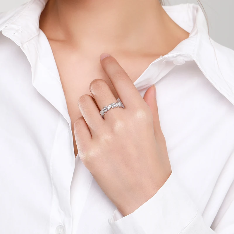 Silver Rings Ailmay Classic Luxury Full Cubic Zirconia Ring 925 Sterling Silver CZ Finger Rings for Women Girls Party Accessories Jewelry