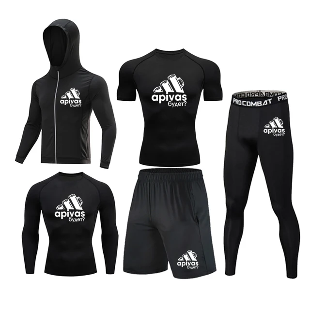 Men Jiu jitsu Rashguard MMA T-shirts Sets Bjj Muay Thai Boxing Jerseys Long Sleeve Boxeo Suit Brand 5Pcs Set Fitness Sport Suits 5Pcs Set