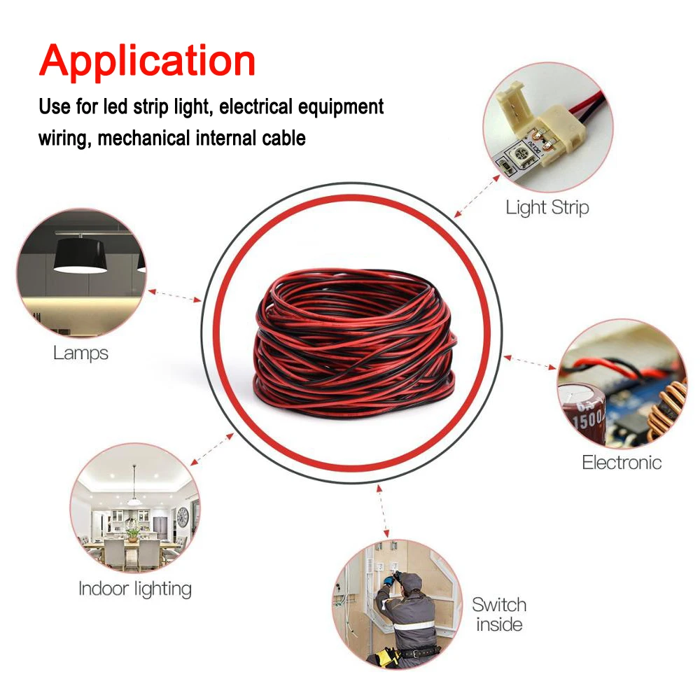 Медный 20 awg 2 контактный красный и черный кабель изолированный провод из ПВХ