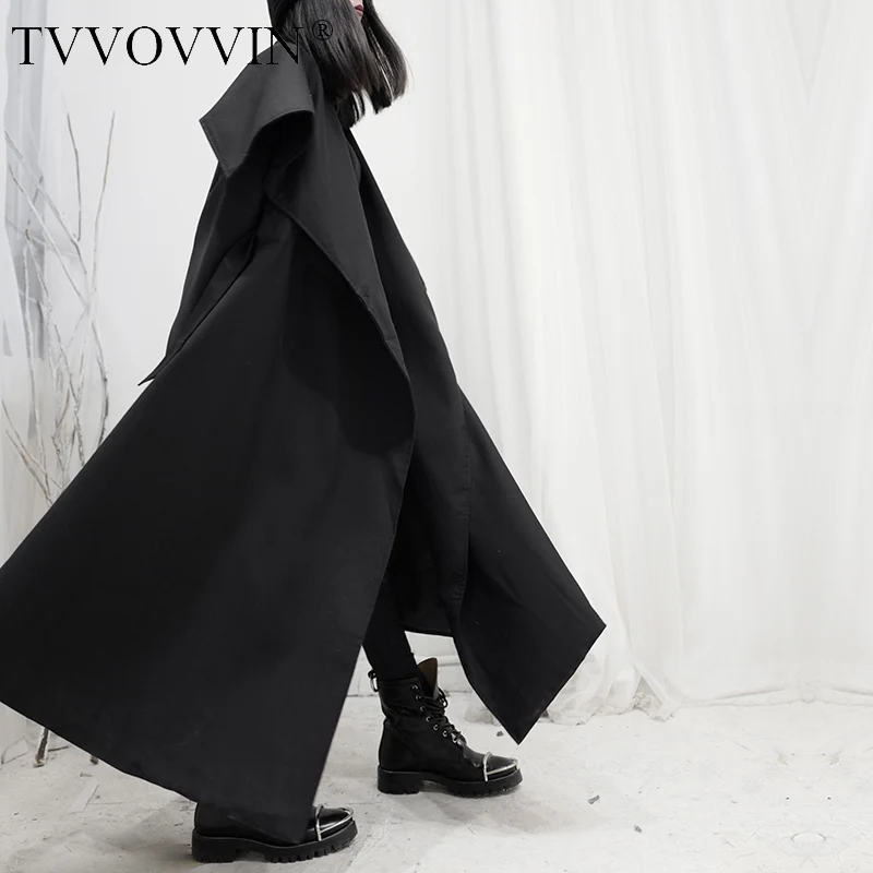 

Loose Women Black Asymmetrical Big Vent Long Trench New Lapel Long Sleeve Loose Fit Windbreaker Fashion Tide Spring 2020 1S243Q