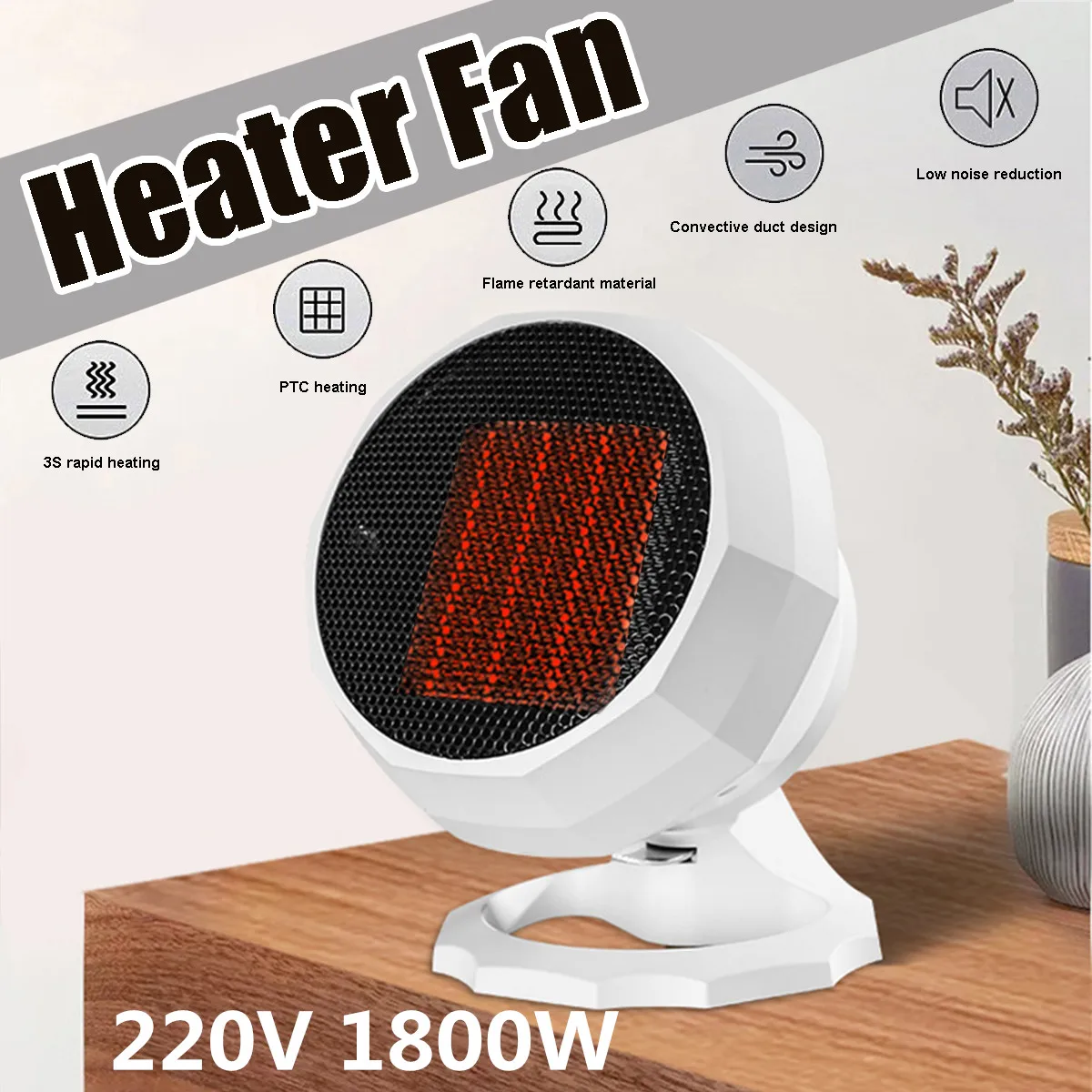 

220V 1800W Adjustable Electric Heater Portable Office Warmer For Indoor Heating Camping Any Place Adjustable Thermostat