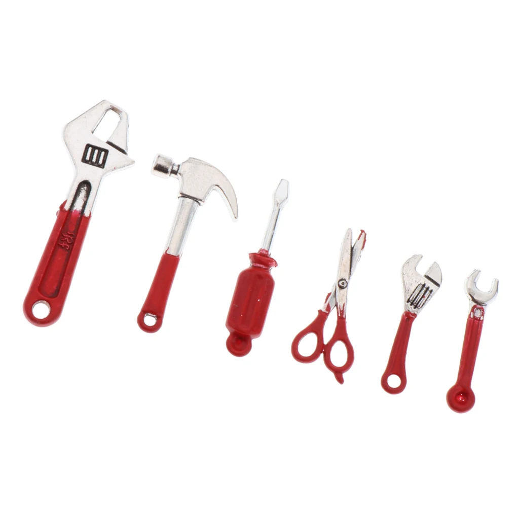 6 Pieces 1:12 Scale Repair Tools Set Simulation for Doll House Garden Scenery