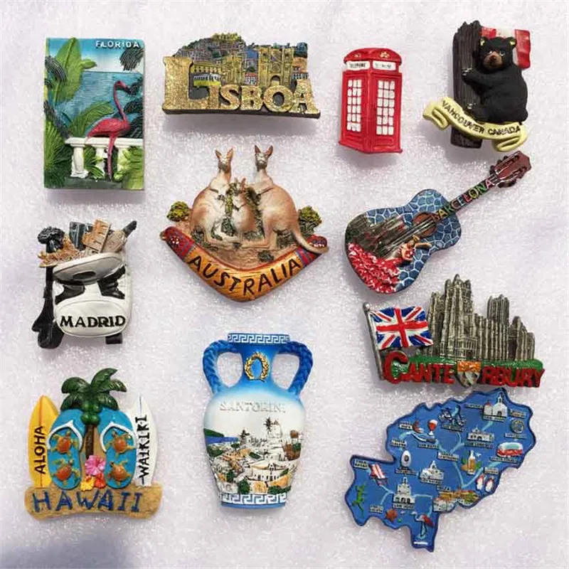 

BABELEMI 11pcs/lot US UK Canada Australia Greece Portugal Spain Barcelona Madrid Fridge Magnets Travel Souvenirs Refrigerator