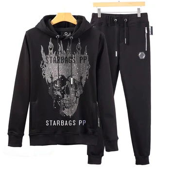 

men's PP Italian original hooded Pullover sportswear skull head fashion jacket pants two piece suit