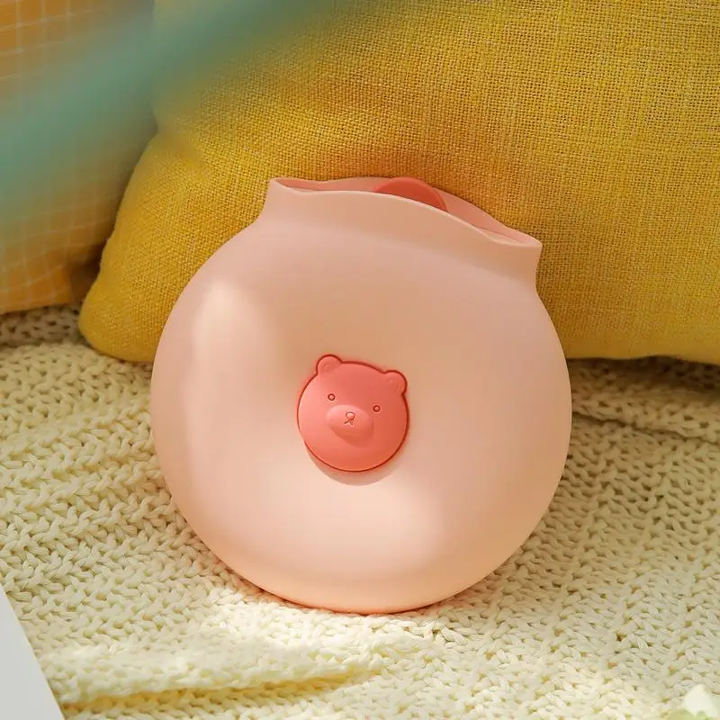 Creative And Cute Bear Winter Warm Hot Water Bottle Water Injection Silicon Hot-water Bag Hot Water Bag Mini Hand Warmer - Цвет: Розовый