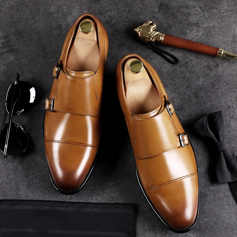 Desai бренд Обувь в деловом стиле из натуральной кожи с двойной застежкой-пряжкой и нарядные туфли для мужчин в стиле ретро декоративными застежками, пряжками и острым Для мужчин gke Для мужчин Мужская обувь