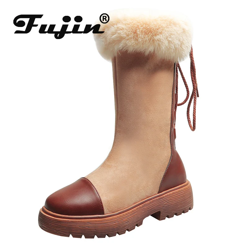 

Fujin Snow Boots Winter Classic Heels Suede Women Boots Dropshipping Cross Tied Fashion Warm Fur Plush Causal Boots Women Shoes