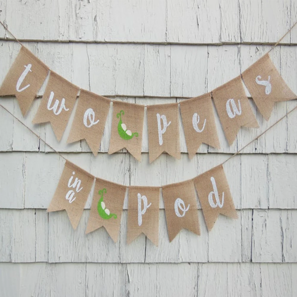 Dua Kacang Polong Bayi Shower Banner Kembar Bayi Kembar Shower Dekorasi Sweet Pea Shower