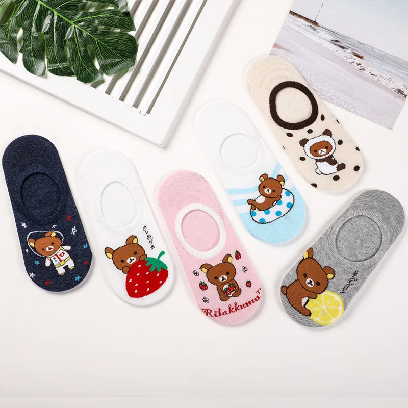 

Cartoon Rilakkuma print socks cute fun women cotton sock soft comfort breathable casual Invisible non slip spring summer kawaii