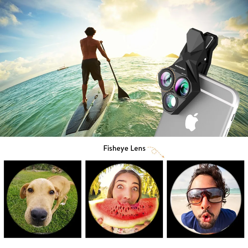 VicTsing 3 in 1 Clip-On Fisheye Lens+0.65x Wide Angle Lens+20x Super Macro Lens HD Professional Universal Durable Phone Lens Kit (2)