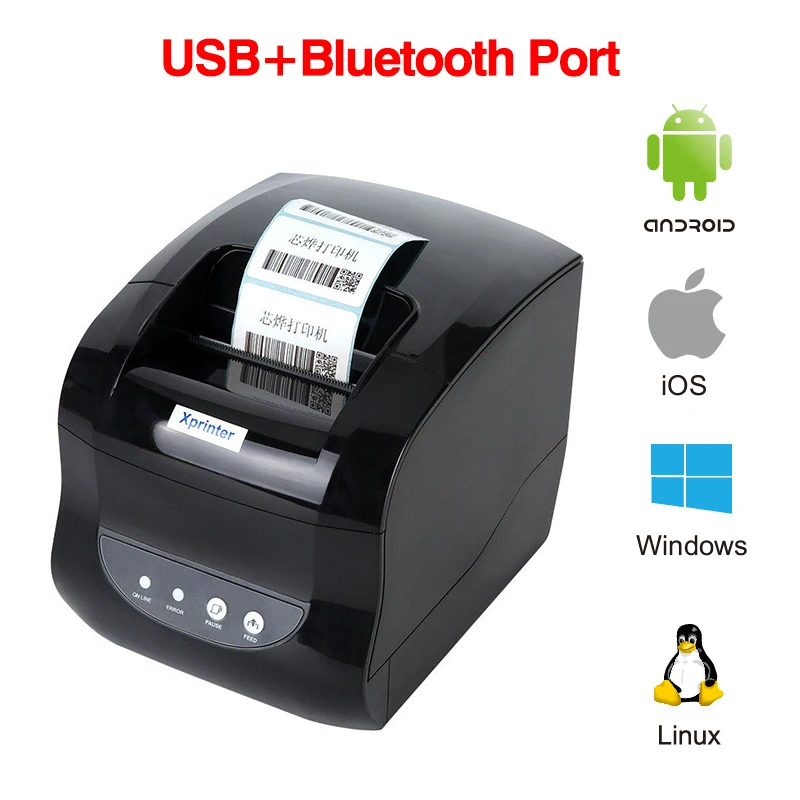 Xprinter Thermal Label Printer Barcode Sticker USB Bluetooth Printers Print 20mm-80mm 365B 370B DT325B for Android iOS Windows mini portable printer for phone Printers