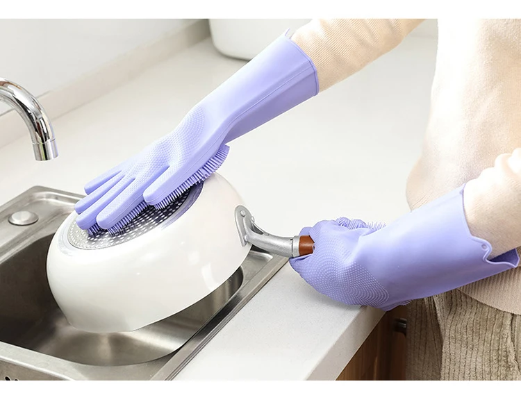 FANSON 1Pcs Silicone Dishes Washing Glove with Cleaning Brush Kitchen Housekeeping Washing Glove Food Grade Dishwashing Gloves