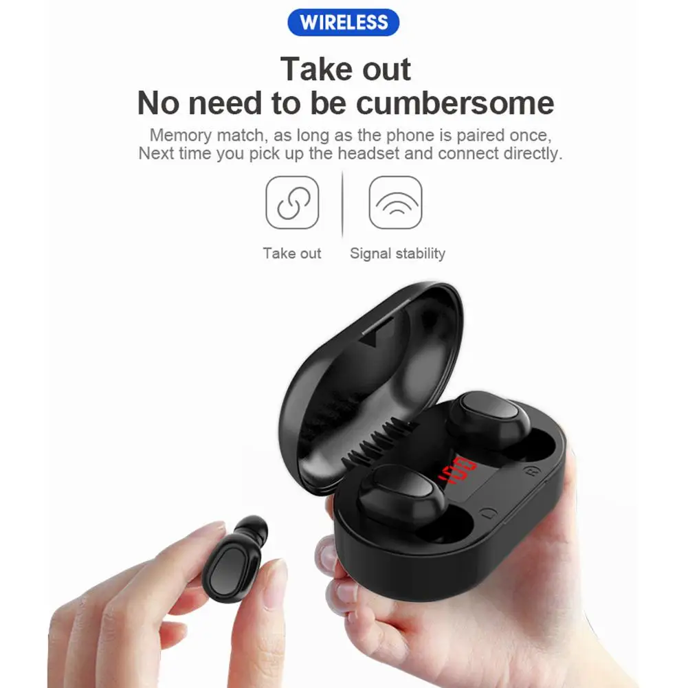 L22 TWS Bluetooth наушники-вкладыши 5,0 Беспроводные спортивные наушники с светодиодный цифровым дисплеем для женщин и мужчин мини спортивные наушники