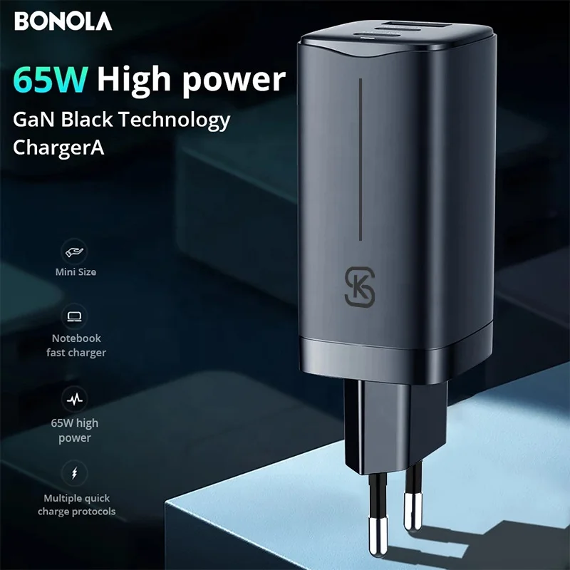 

New Product 3 Ports GaN Charger Gallium Nitride Charger 65W PD QC Multi Port USB Smart Fast Charger Type C PPS PD US Plug