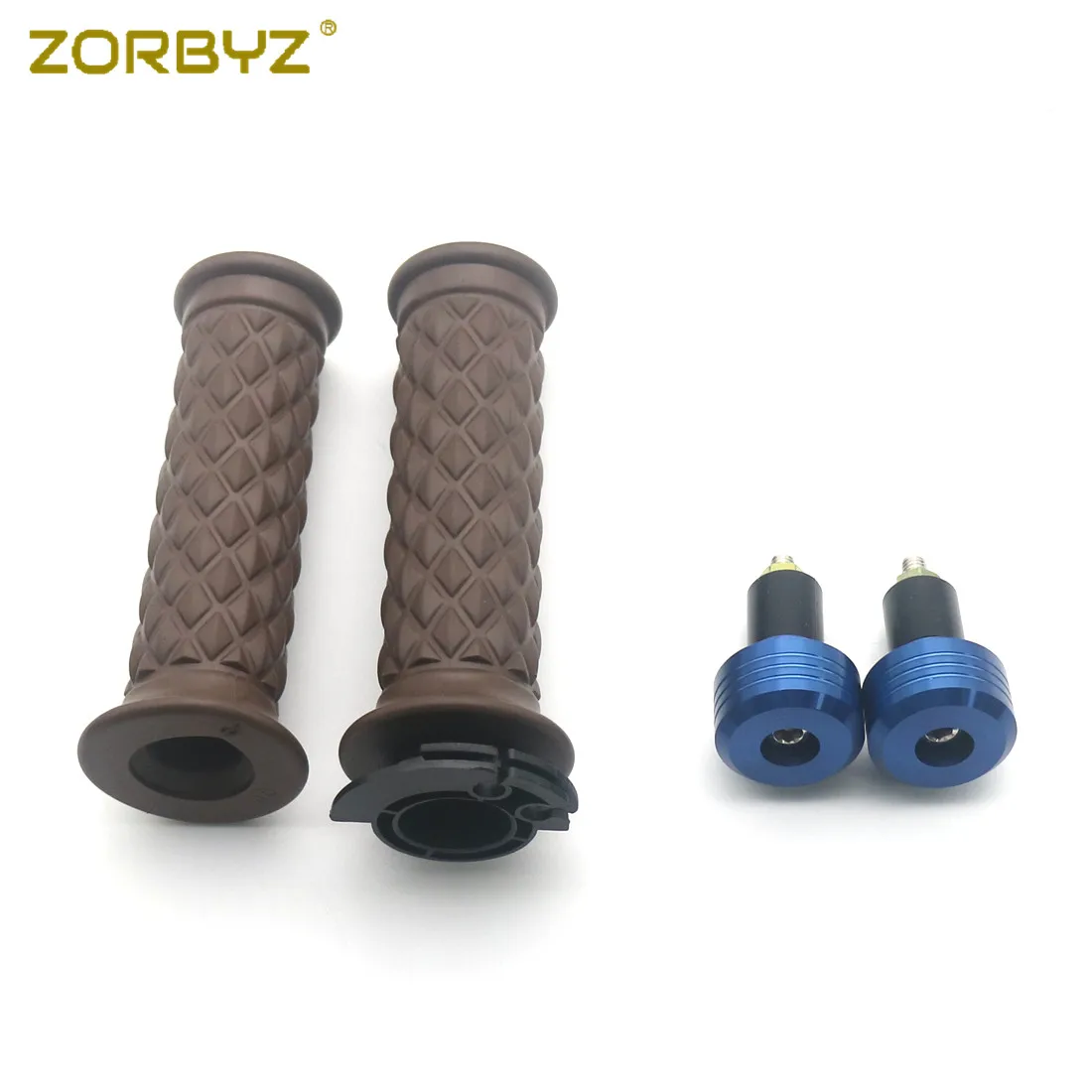 ZORBYZ 7/8 ''22 мм Ретро коричневый резиновый Алмазный Руль рукоятки с металлической боковой Бар Конец сцепление вилки для Harley Honda - Цвет: Brown with Blue