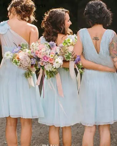 Western Country Garden Beach Summer Short Bridesmaid Dresses Mixed Style Backless Chiffon Maid of Honor Gowns Short Party Dresses Plus Size  79 (1)