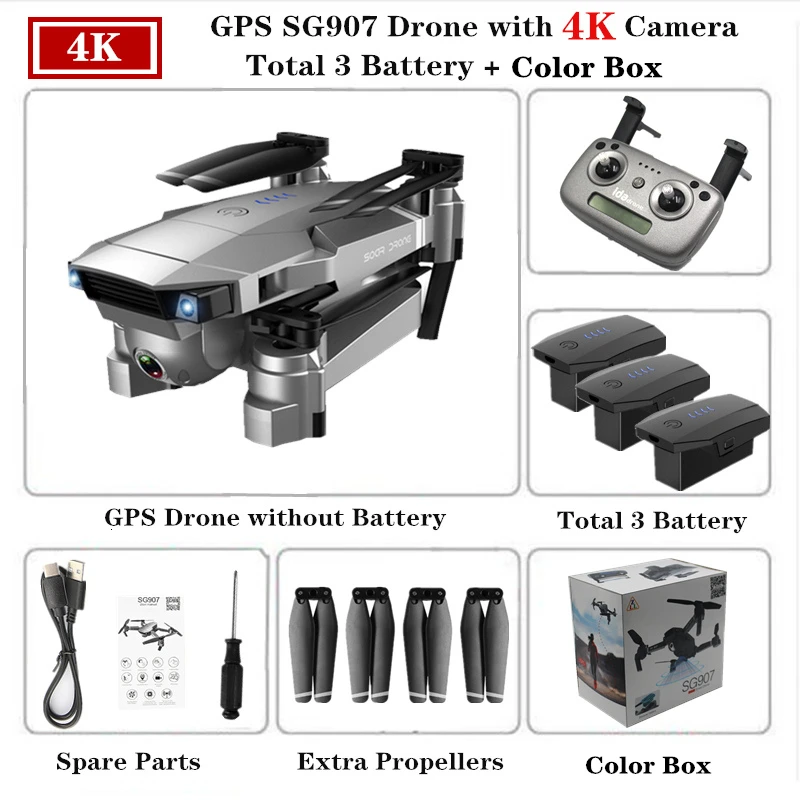 Квадрокоптер ZLRC Радиоуправляемый Дрон SG907 с 5G WiFi FPV может регулировать 90 ° 4K широкоугольный 120 ° камера gps Follow Me Квадрокоптер складная игрушка - Цвет: 4K-Color Box-3B