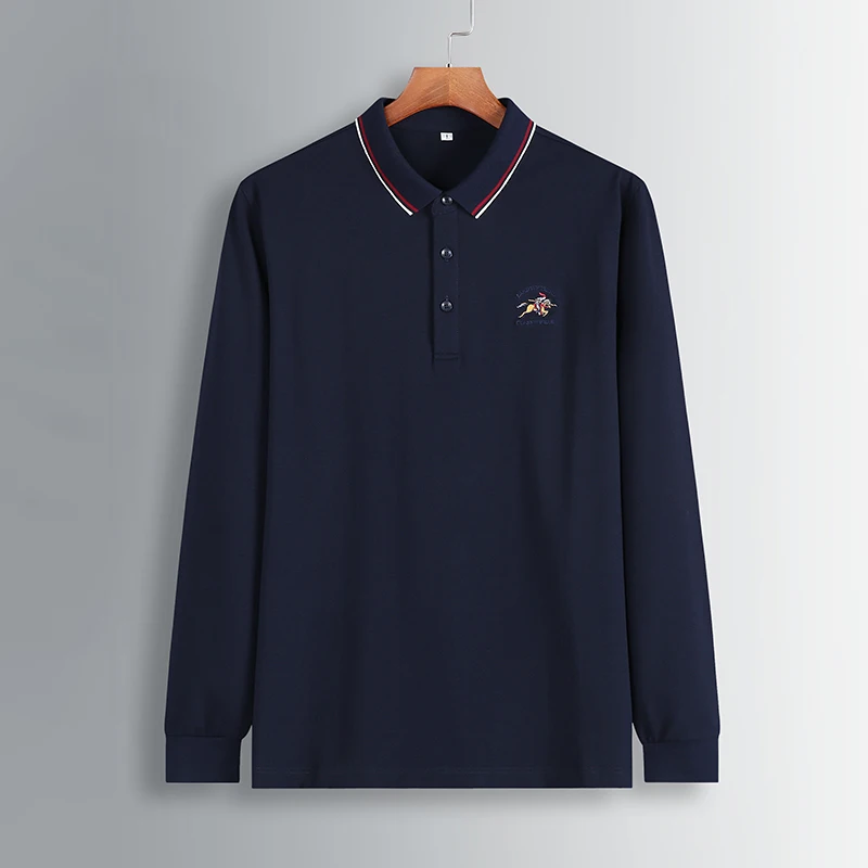 Navy Blue VOGUELEO Мужская модная Однотонная рубашка свободные рубашки с длинными рукавами с отворотами повседневная мужская одежда среднего возраста комфортный Топ Большие размеры XL-7XL - Цвет: Navy Blue