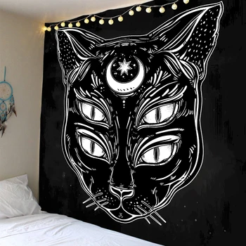

Cartoon black cat head printed tapestry background decoration cloth full polyester factory direct sales can be customized