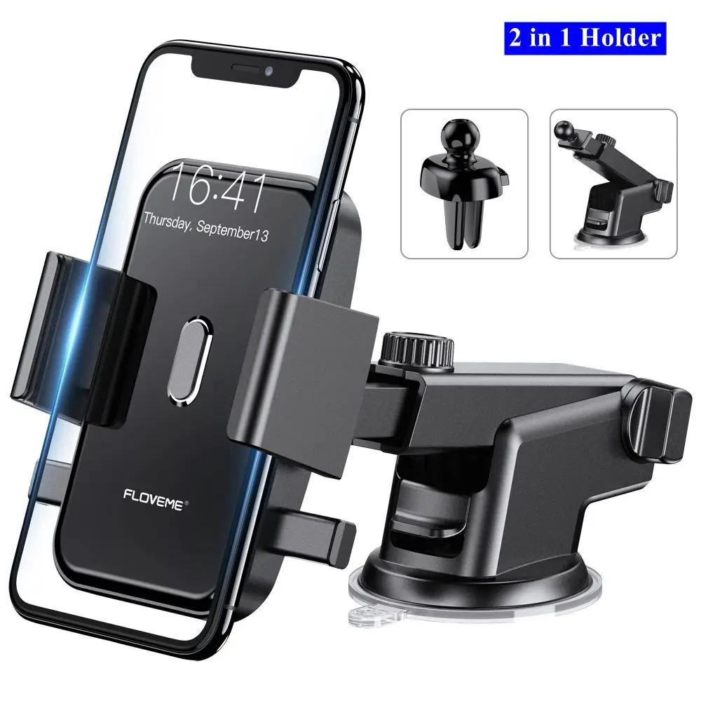 2 in 1 Holder Крепление для телефона роскошный Автомобильный держатель для телефона iPhone X XS 8 7 Plus лобовое стекло Автомобильное Крепление Телефон стоячая подставка автомобиль для samsung S9Telefon Tutucu держатель для телефона - Цвет: 2 in 1 Holder