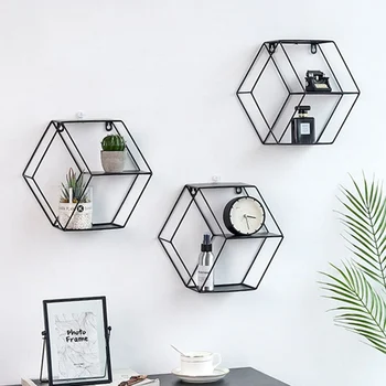 

Iron Hexagonal Grid Wall Shelf Combination Wall Hanging Geometric Figure For Wall Decoration Living Room Bedroom Nordic Rack