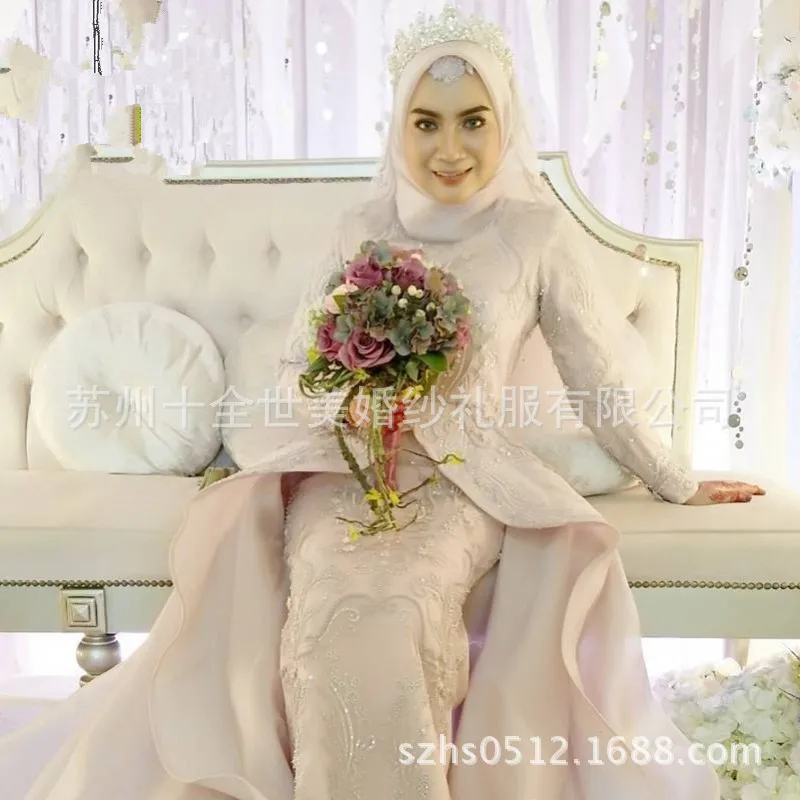 Robe de mariee/мусульманское свадебное платье с высоким воротником и длинными рукавами на заказ роскошное кружевное бальное платье принцессы Свадебные платья