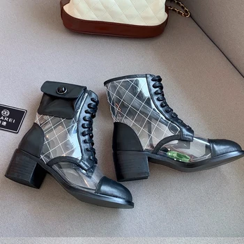 

Hot sale of winter new French chare i cc long short boots, transparent PVC soft leather luxury women's shoes counter packaging