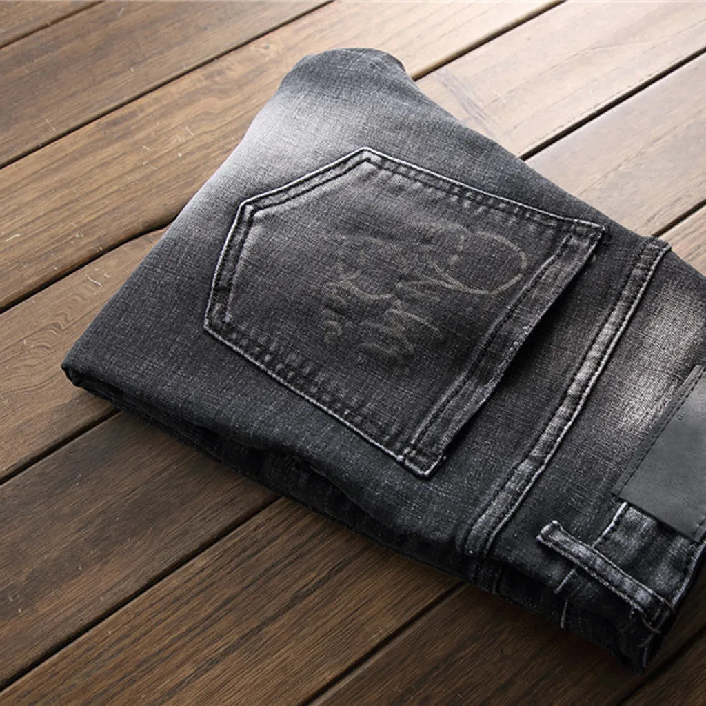 KLV Men Ripped Hole Skinny Denim Jeans Hip Pop Pants Trousers Sweatpants Streetwear Men Pencil Pants Trousers Hombre 9729