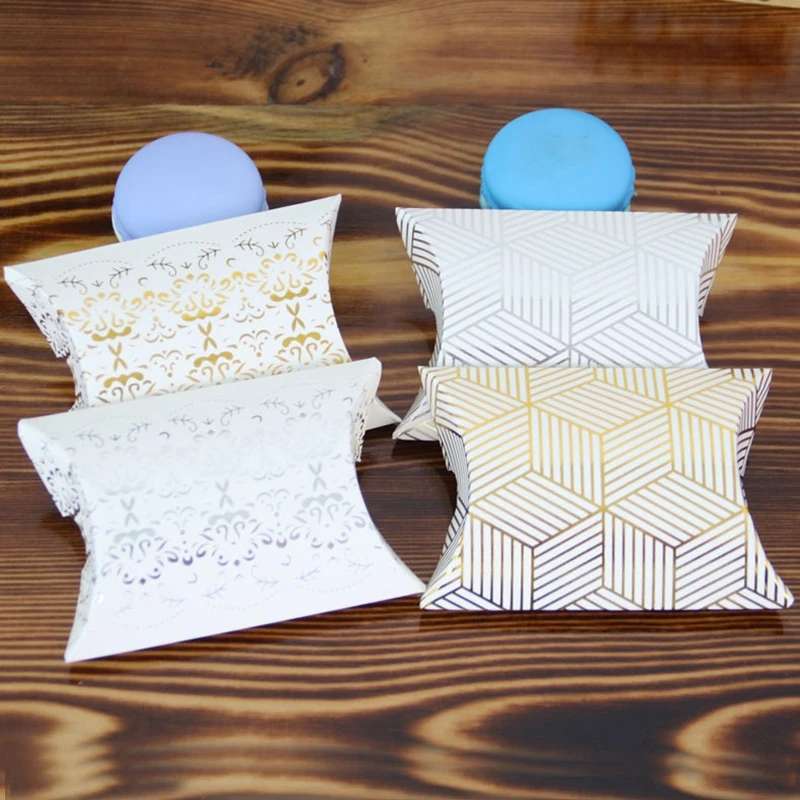 

Striped Hot Stamping Small Gift Box Pillow Box Pacagking for Sweets Wedding Candy Boxes Presents Carton Caixa