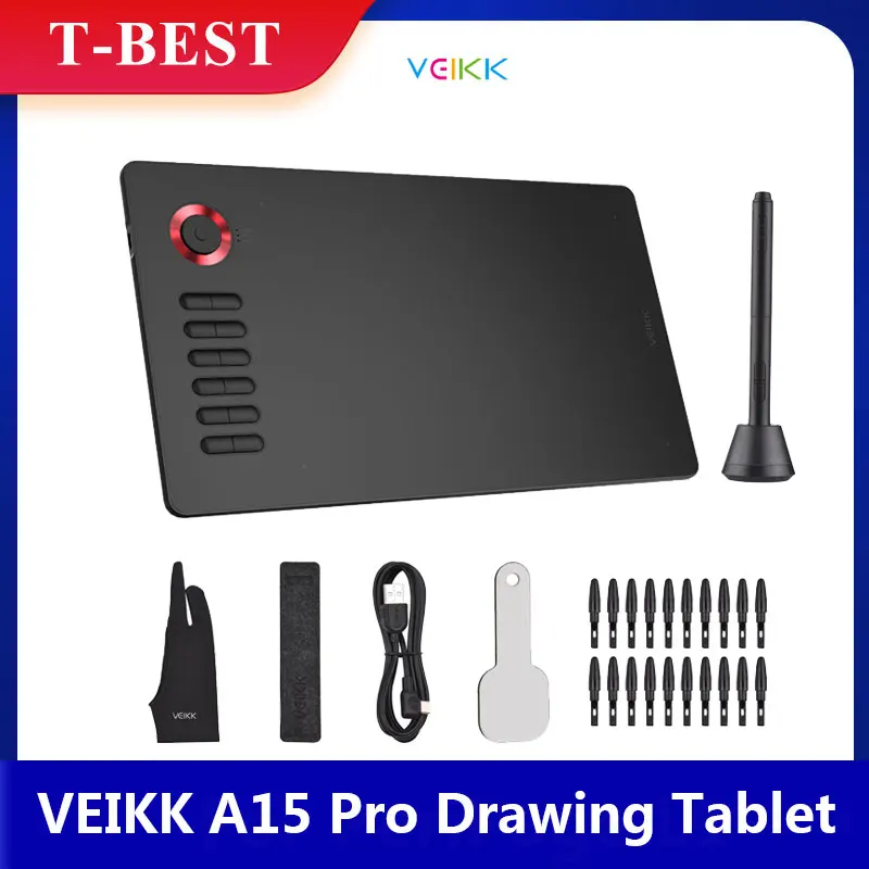 Blue Windows VEIKK A15Pro Digital Drawing Tablet 10 x 6 Inch Graphics Tablet with 12 Shortcut Keys and 1 Quick Dial,Supports Tilt Function,for MAC Linux and Android OS,8192 Levels
