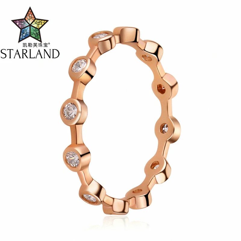 Starland, OL, стильные, 925 пробы, серебряные, круглые, CZ, кольца для женщин, розовое золото, цвет, элегантные, для девушек, обручальное кольцо, хорошее ювелирное изделие, подарок