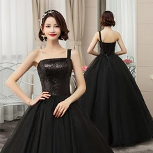 Длинное Пышное Платье с одним плечом бальное платье с черным платье для выпускного вечера с блестками vestidos de 15 quinceaneras сладкий 16 платье