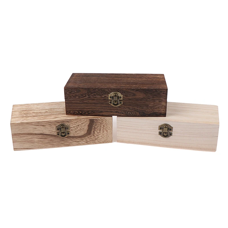 

1 pc Wooden Box Retro Jewelry Box Desktop Natural Wood Clamshell Storage Decorative Wooden Rectangle Storage Box