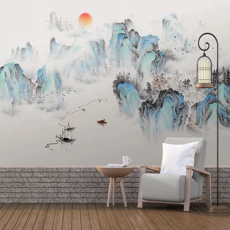 Custom Mural Wallpaper Chinese Style Abstract Ink Landscape Painting Fresco Living Room TV Sofa Study Home Decor 3D Wall Sticker