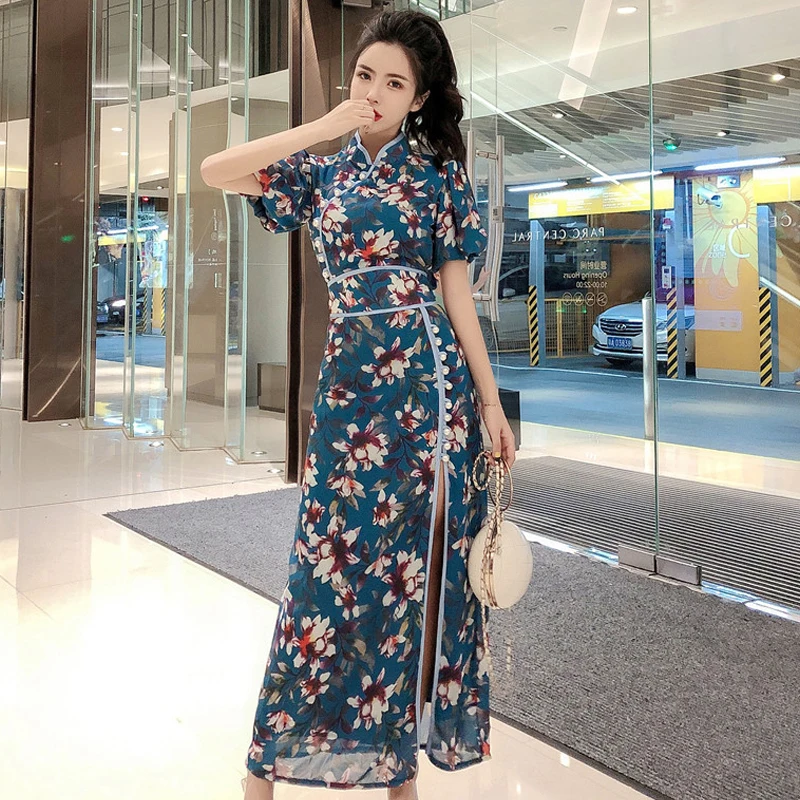 Китайское платье cheongsam qipao vestido chino восточное платье cheongsam белье воротник Мандарин Кимоно Стиль Высокое платье Ципао с разрезом