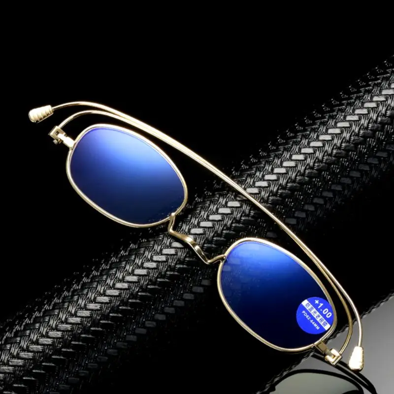 Портативные анти-синие очки для чтения супер тонкие индивидуальные металлические складные очки износоустойчивый дальнозоркость с карманом для очков