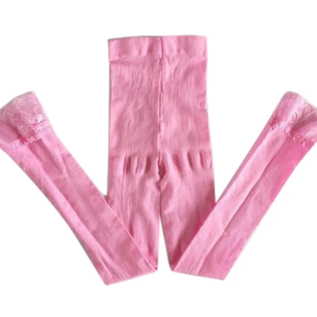 Детские однотонные леггинсы для девочек летние эластичные кружевные леггинсы обтягивающие капри повседневный комплект со штанами ярких цветов для детей от 2 до 15 лет - Цвет: Розовый