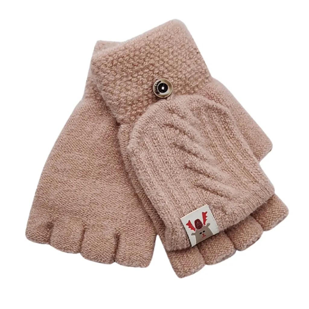 Зимние Детские перчатки, Детские Зимние теплые вязаные перчатки без пальцев, детские перчатки, водонепроницаемые перчатки