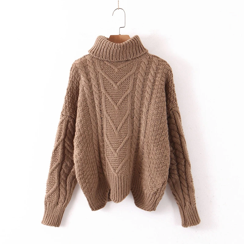 dark khaki Tangada в Корейском стиле; женские туфли с высоким, плотно облегающим шею воротником свитер с высоким воротником в винтажном стиле; женские короткие в милом стиле вязаный джемпер Топы SL206 - Цвет: dark khaki