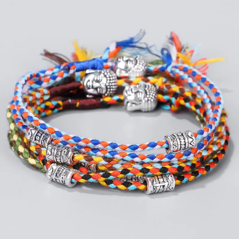 Tibetan Buddha Head Amulet Thread Woven Rope Bracelets For Women Buddha Charm Friendship Couple Pendent Bracelet Men Gift Bracelet Jewelry