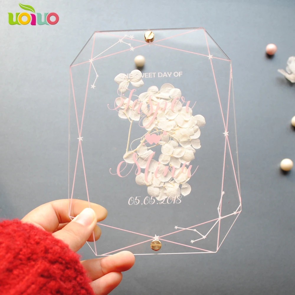  Clear acrylic card with custom printing two cards with flowers in the middle wedding birthday acryl - 4.00031E+12